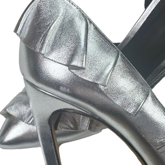 IRO D’Orsay Metallic Silver Ruffled Heels - Size 38 - Picture 10 of 10